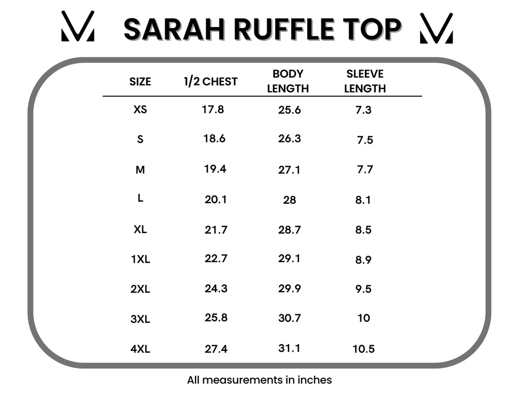 Michelle Mae Short Sleeve Ruffle Size Chart